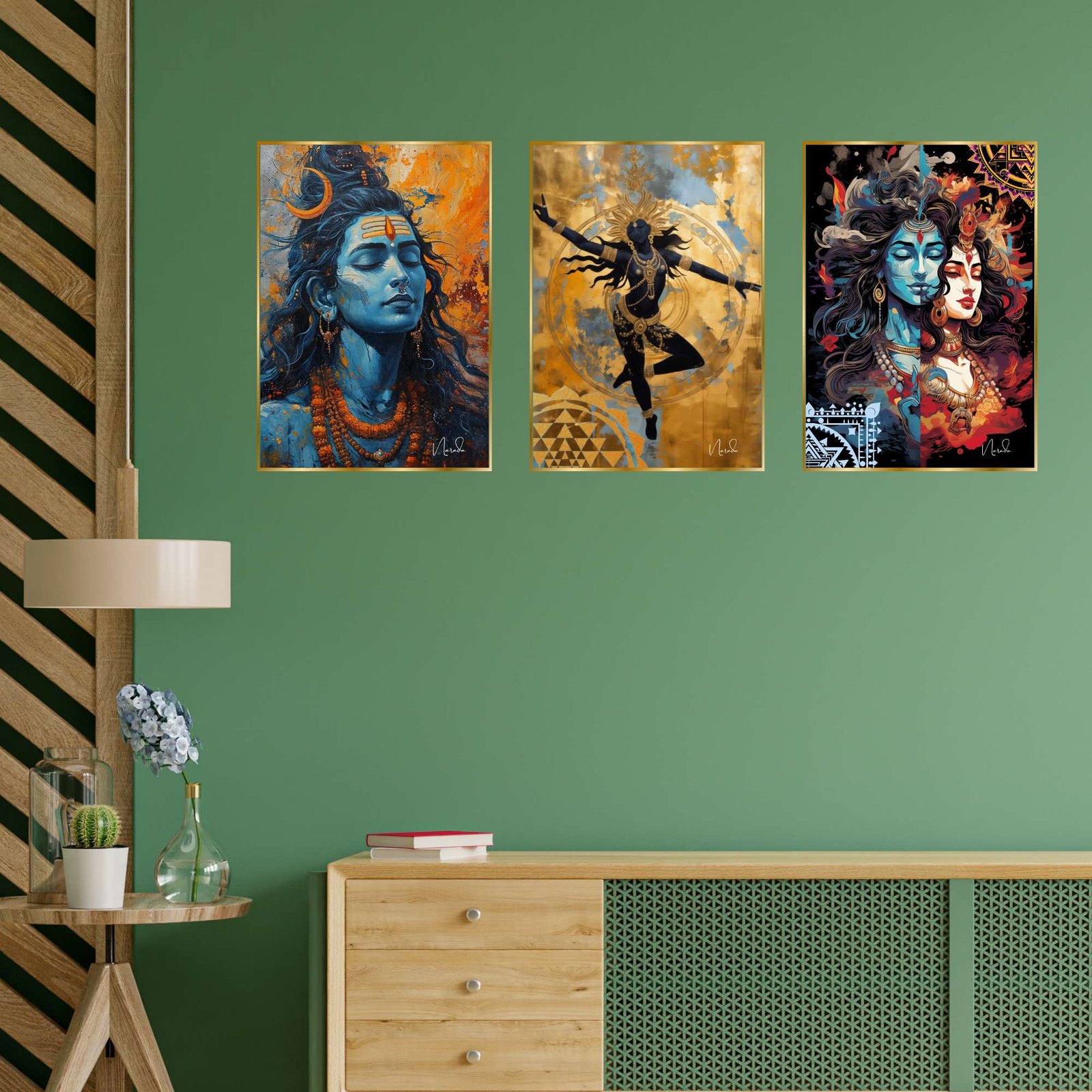 Set of Three Wall Paintings for Wall Dacoration Golden Framed Wall Paintings for Living Room & Bedroom Wall Art for Home Decoration & Office Wall Décor (18x12 inch CH-GD3-2) - Image 2